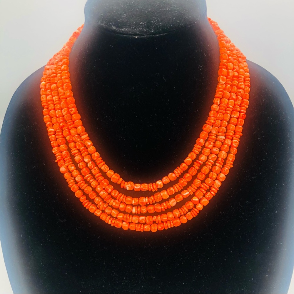 Sterling Silver Orange Spiny Oyster Coral Necklace